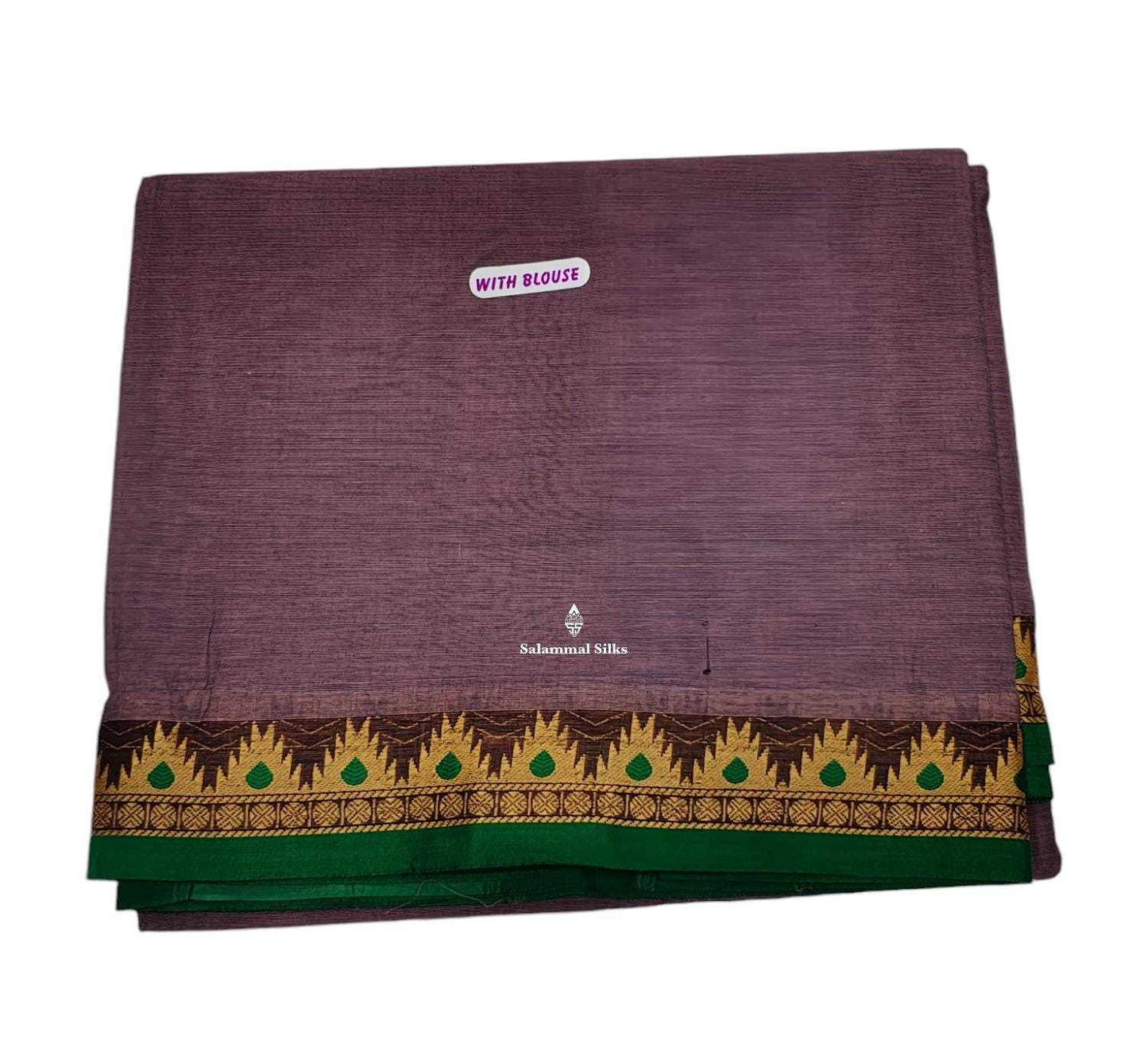 Kanjivaram Pastal Violet Pure Cotton Saree With  Brown Border