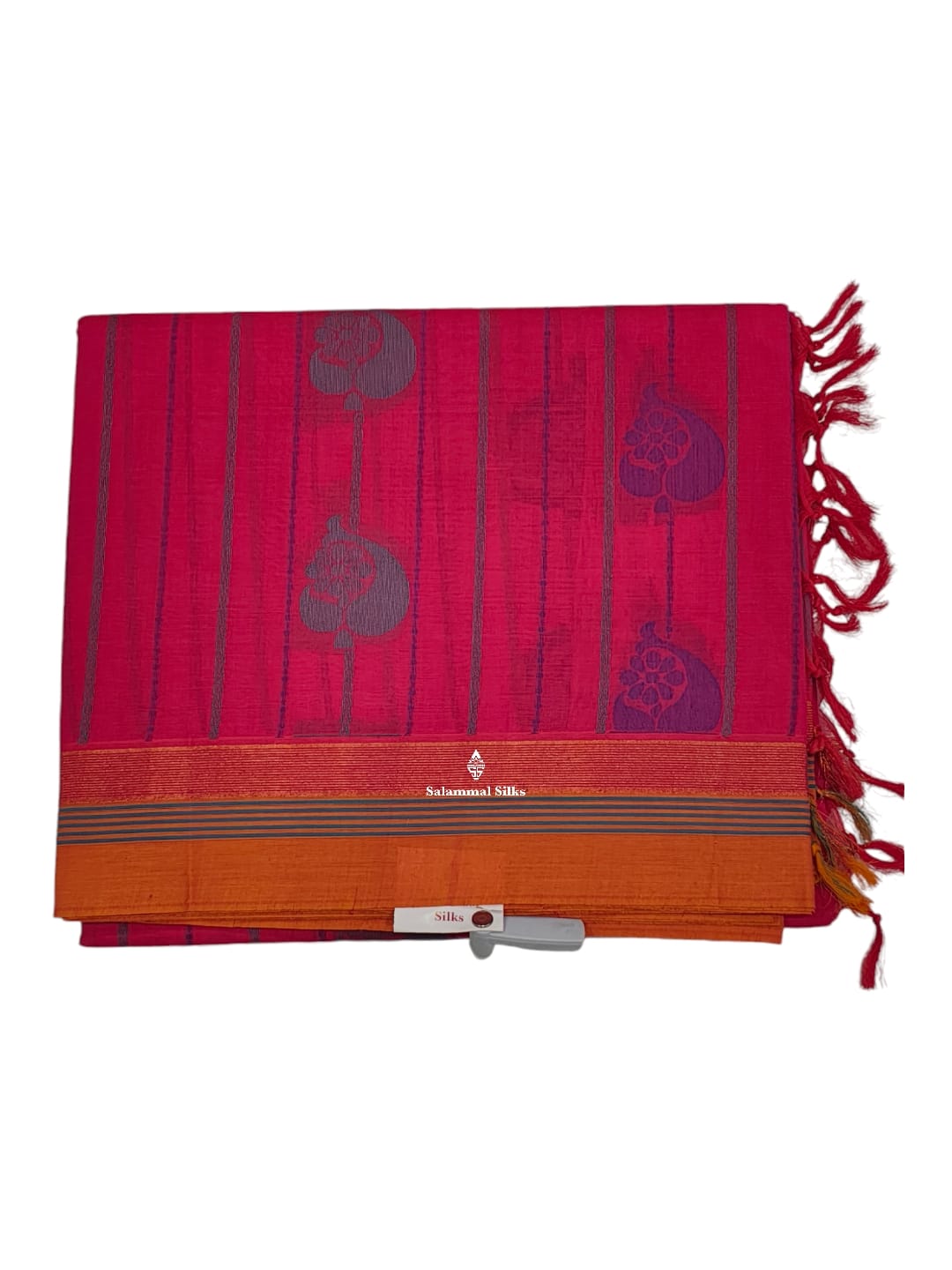 Kanjivaram Reddish Pink Pure Cotton Saree With Mango Yellow Border