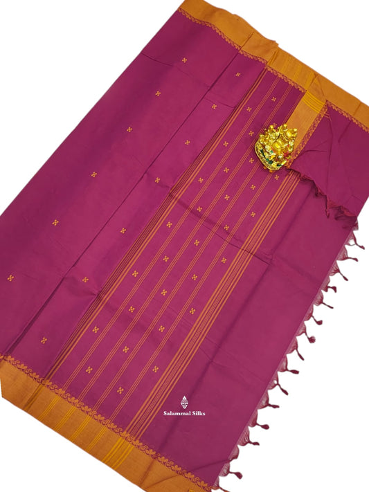 Kanjivaram Maroon Pure Cotton Saree With Mustard Yellow Border