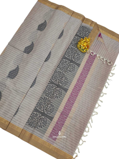 Kanjivaram Onion Pink Pure Cotton Saree With Sandal Border