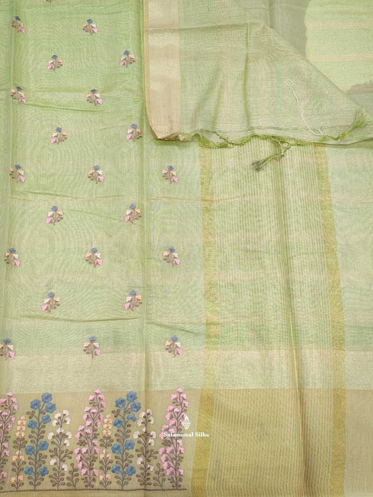 Light Parrot Green Fancy Saree With Thread Work Border