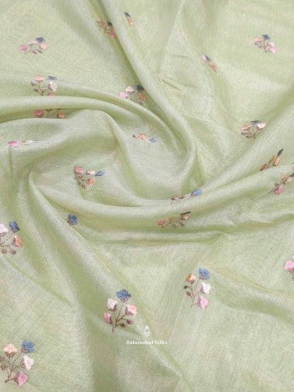 Light Parrot Green Fancy Saree With Thread Work Border