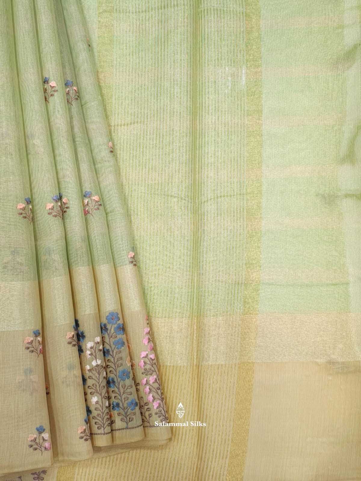 Light Parrot Green Fancy Saree With Thread Work Border