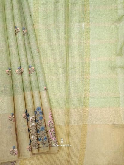 Light Parrot Green Fancy Saree With Thread Work Border