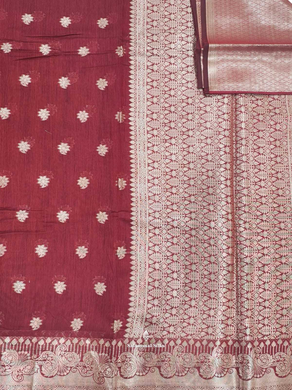 Maroon Fancy Saree With Silver Zari Border