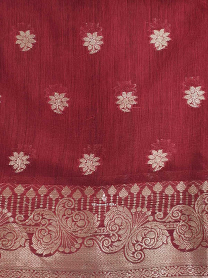 Maroon Fancy Saree With Silver Zari Border