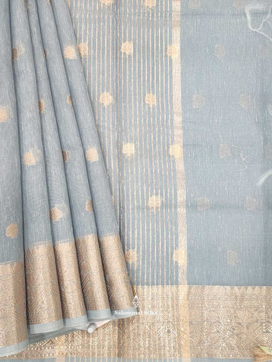 Grey Fancy Saree With Copper Border