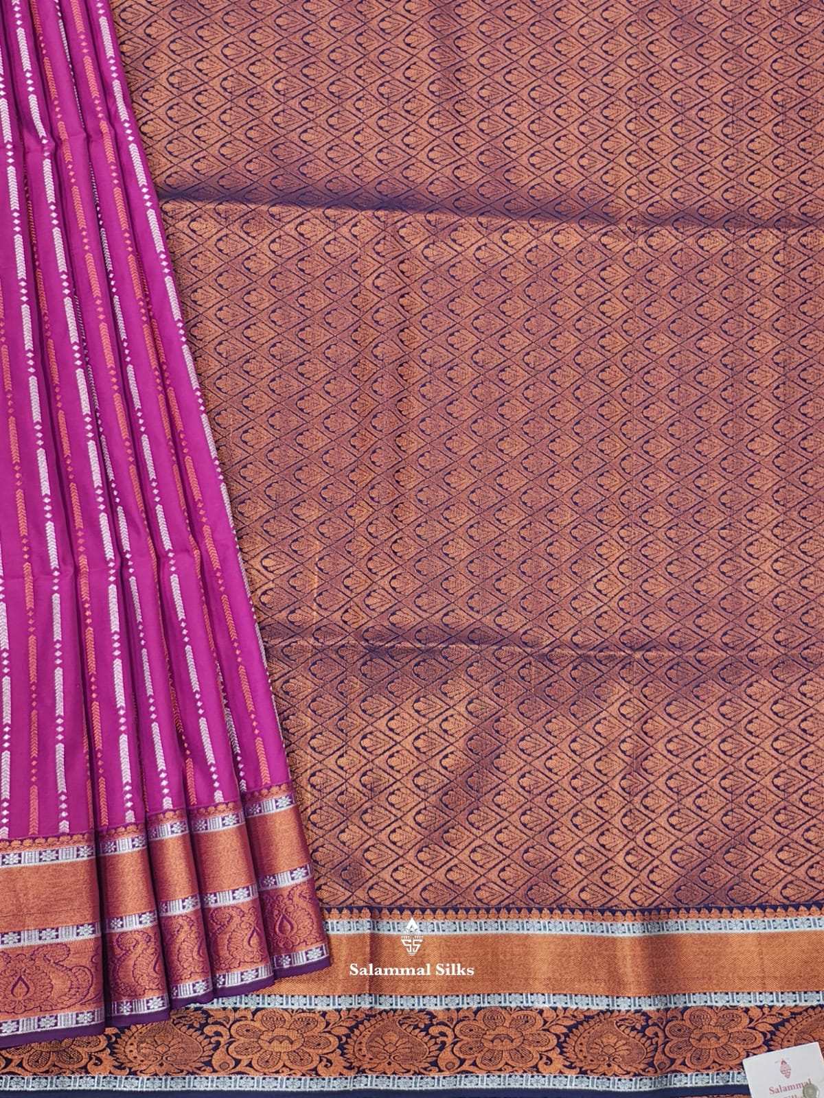 Magenta Rose Semi Soft Silk Saree With Copper Border