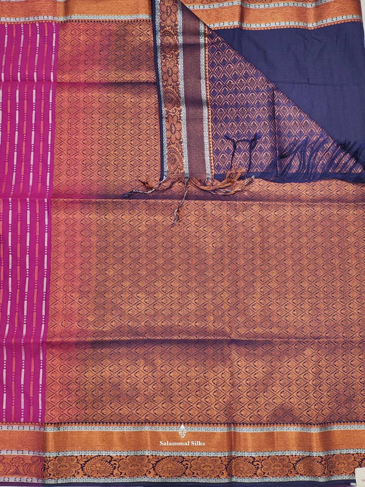 Magenta Rose Semi Soft Silk Saree With Copper Border