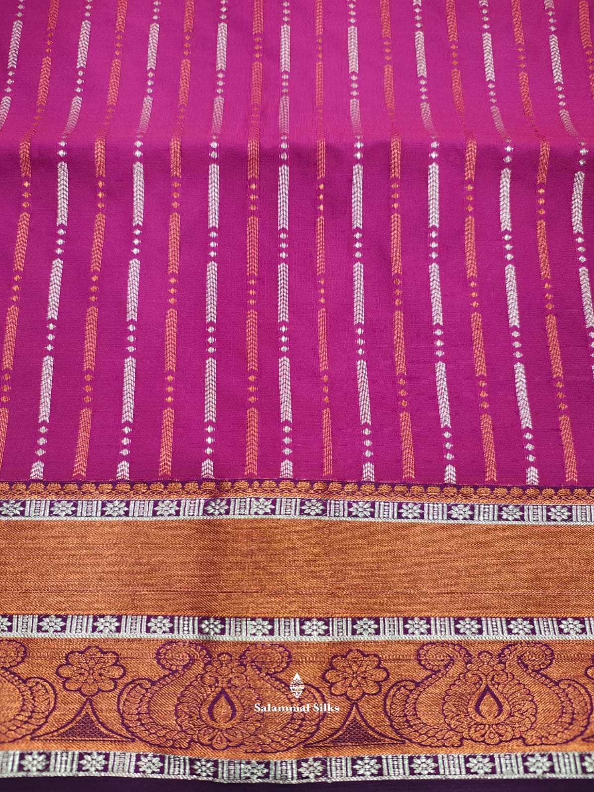 Magenta Rose Semi Soft Silk Saree With Copper Border