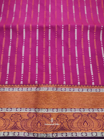 Magenta Rose Semi Soft Silk Saree With Copper Border