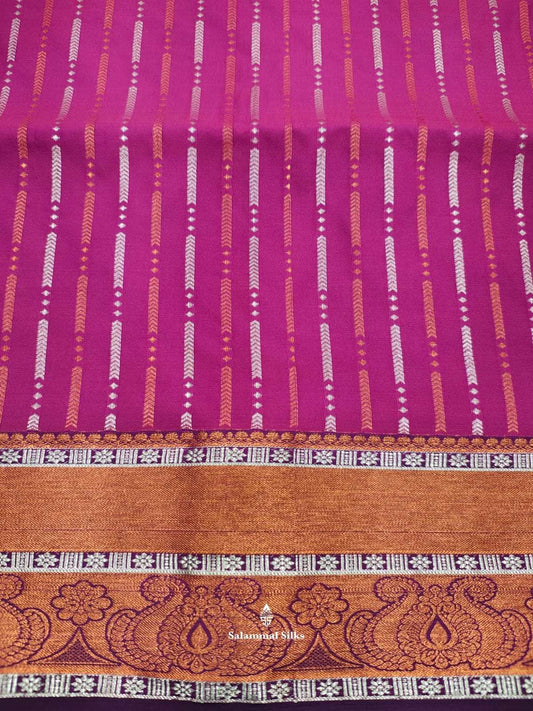 Magenta Rose Semi Soft Silk Saree With Copper Border