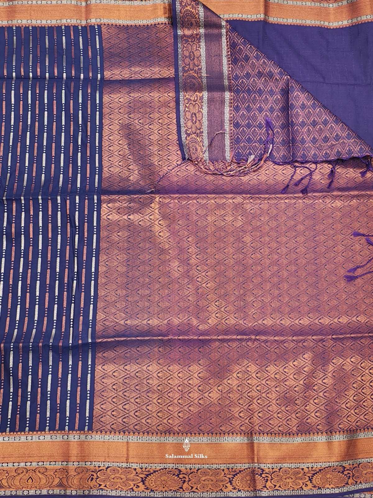 Navy Blue Semi Soft Silk Saree With Copper Border