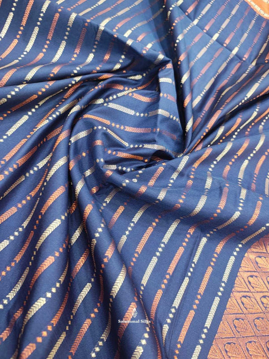 Navy Blue Semi Soft Silk Saree With Copper Border