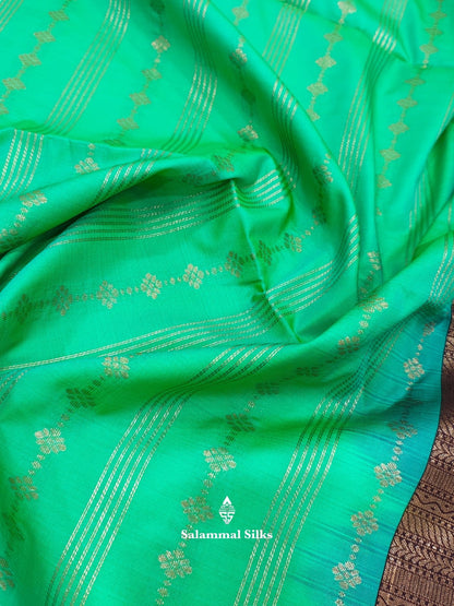 Sapphire Green Semi Soft Silk Saree With Copper Border