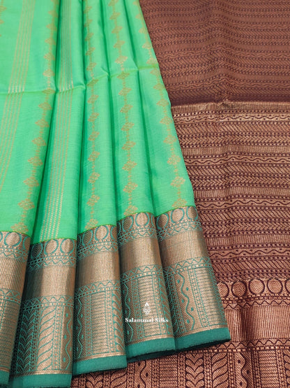 Sapphire Green Semi Soft Silk Saree With Copper Border