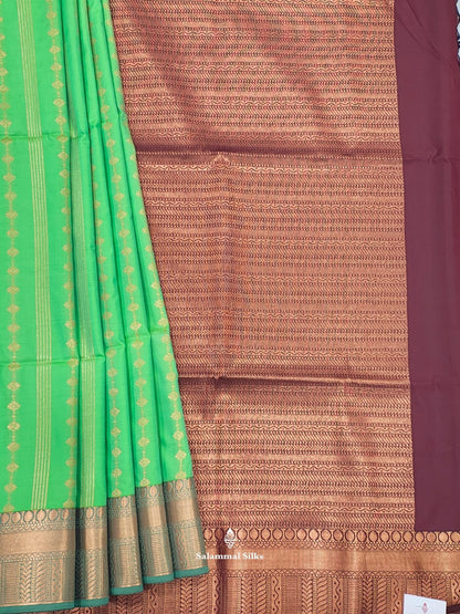 Sapphire Green Semi Soft Silk Saree With Copper Border