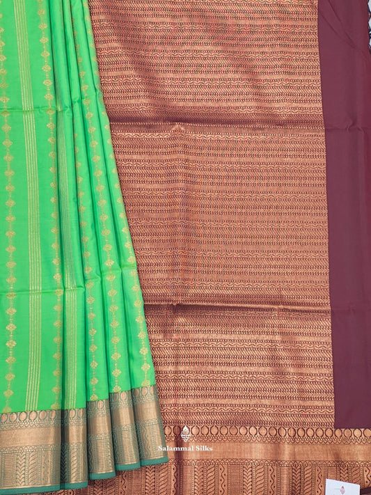 Sapphire Green Semi Soft Silk Saree With Copper Border