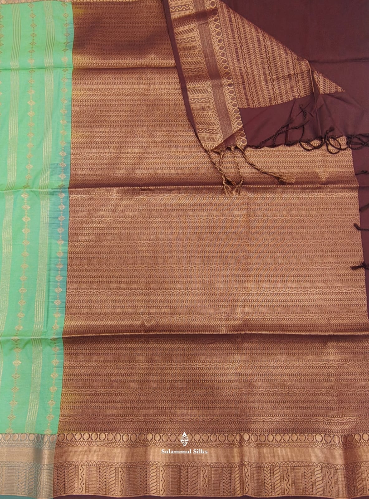 Sapphire Green Semi Soft Silk Saree With Copper Border