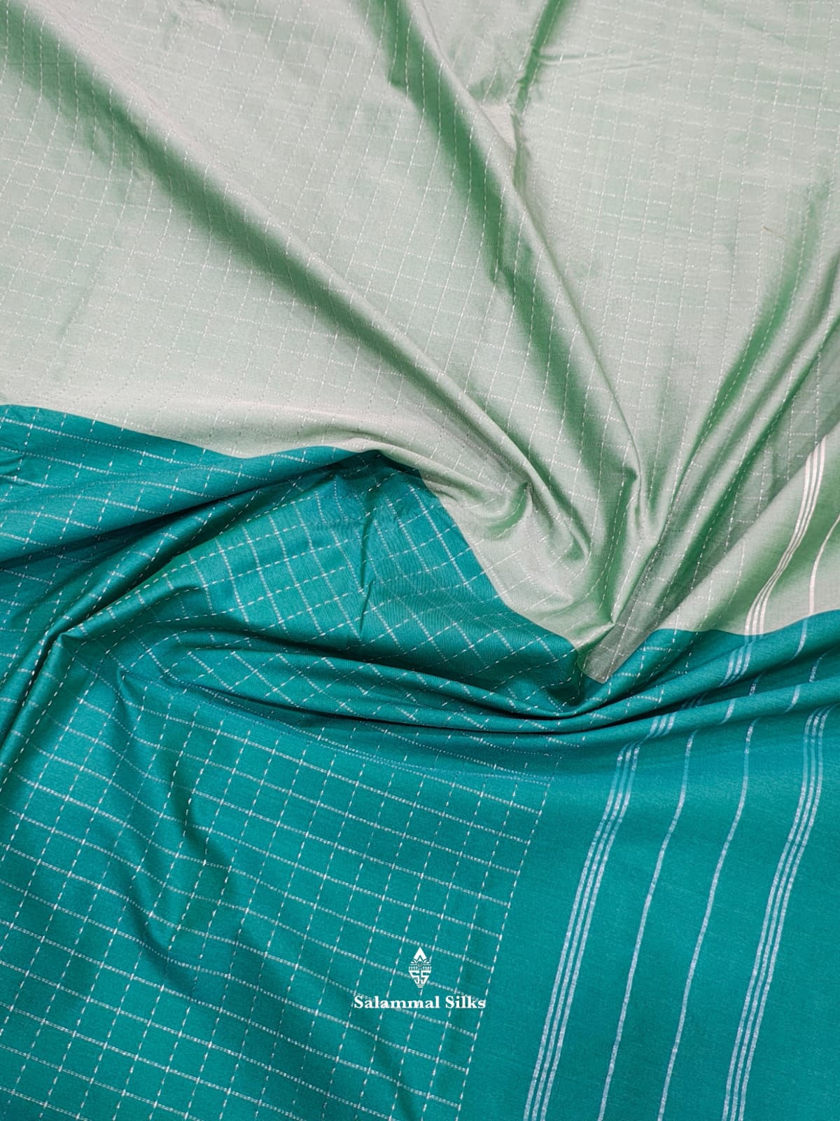 Teal And Elachi Green Half And Half Arani Semi Silk Saree