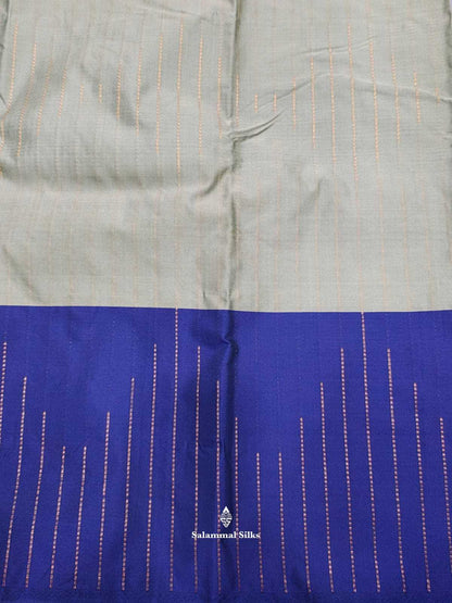 Grey Arani Semi Silk Saree With Royal Blue Border