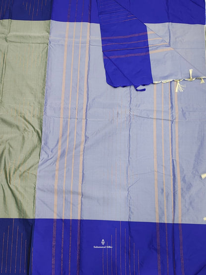 Grey Arani Semi Silk Saree With Royal Blue Border