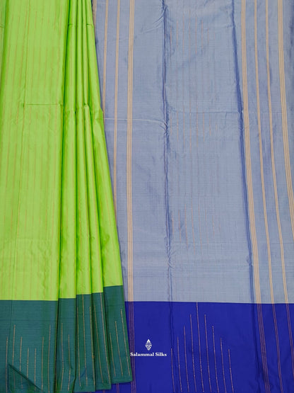 Parrot Green Arani Semi Silk Saree WithBlue Sade Blouse
