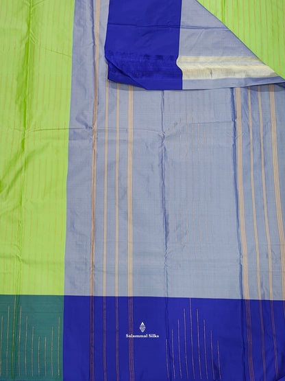 Parrot Green Arani Semi Silk Saree WithBlue Sade Blouse