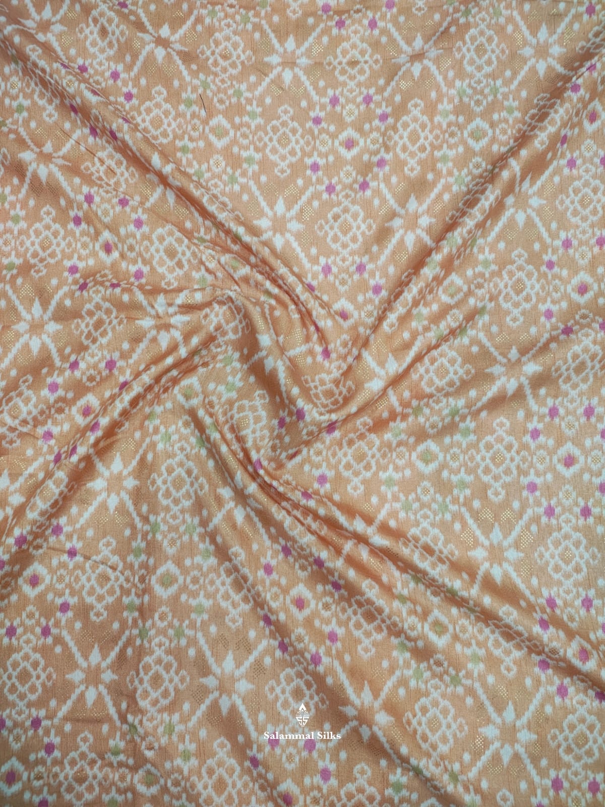 Light Peach Ikkat Dola Fancy Saree With Bottle Green Border