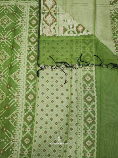 Green Ikkat Fancy Saree With Fancy Border