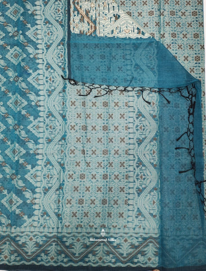 Blue Ikkat Fancy Saree With Fancy Border