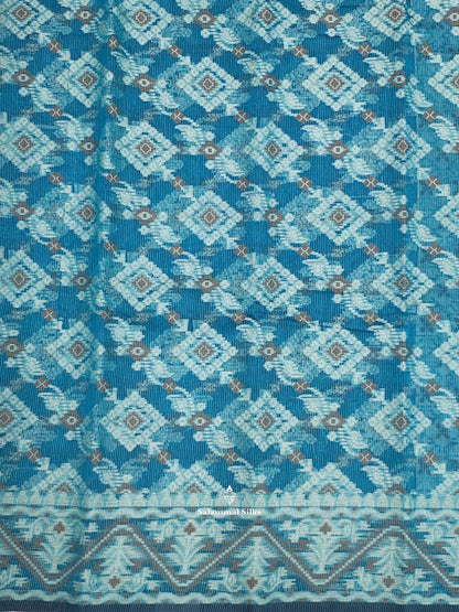 Blue Ikkat Fancy Saree With Fancy Border