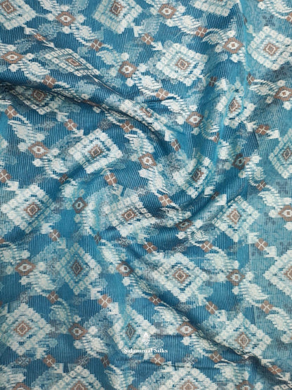 Blue Ikkat Fancy Saree With Fancy Border