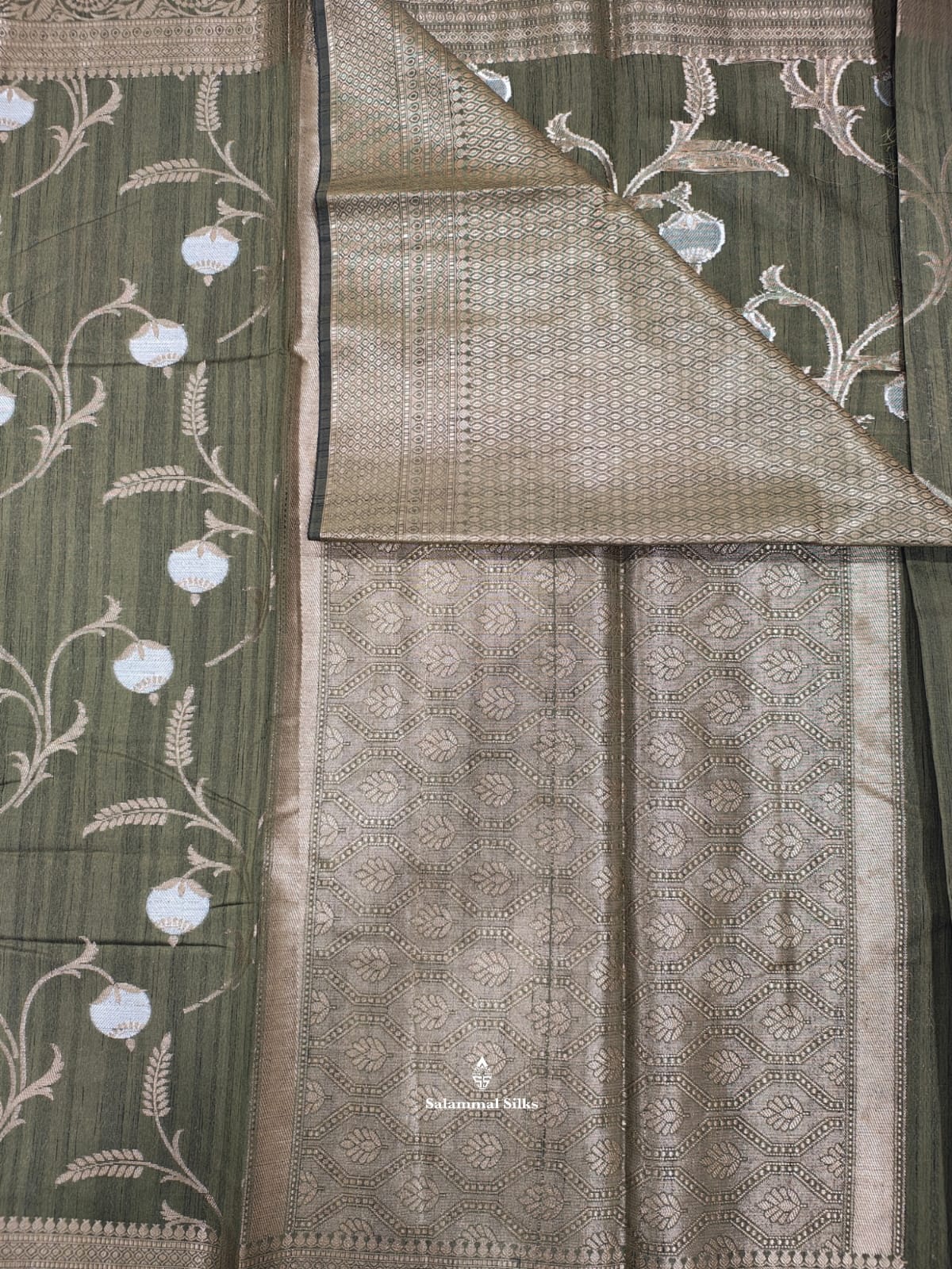 Moss Green Fancy Saree With Copper Zari Border