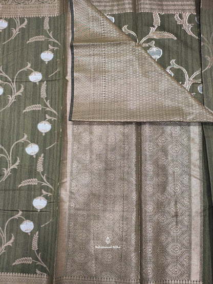 Moss Green Fancy Saree With Copper Zari Border