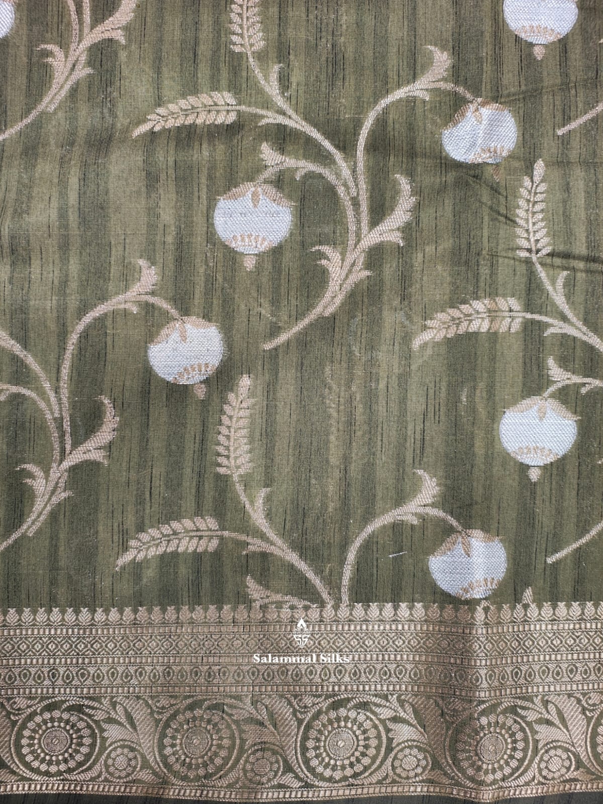 Moss Green Fancy Saree With Copper Zari Border
