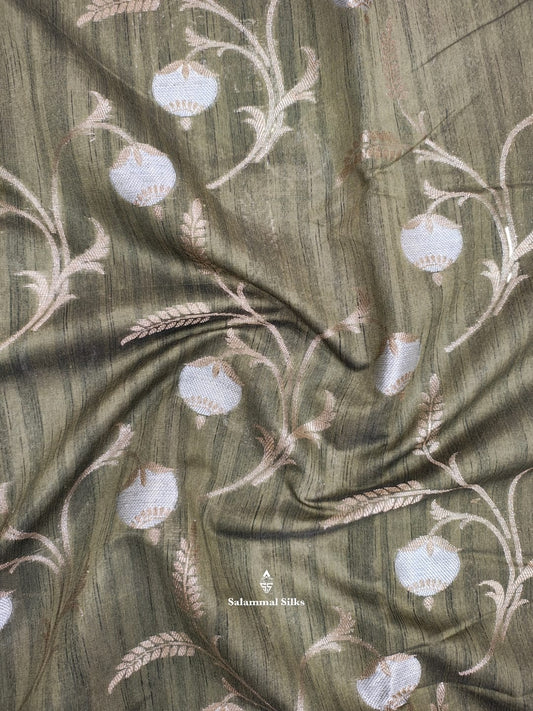 Moss Green Fancy Saree With Copper Zari Border