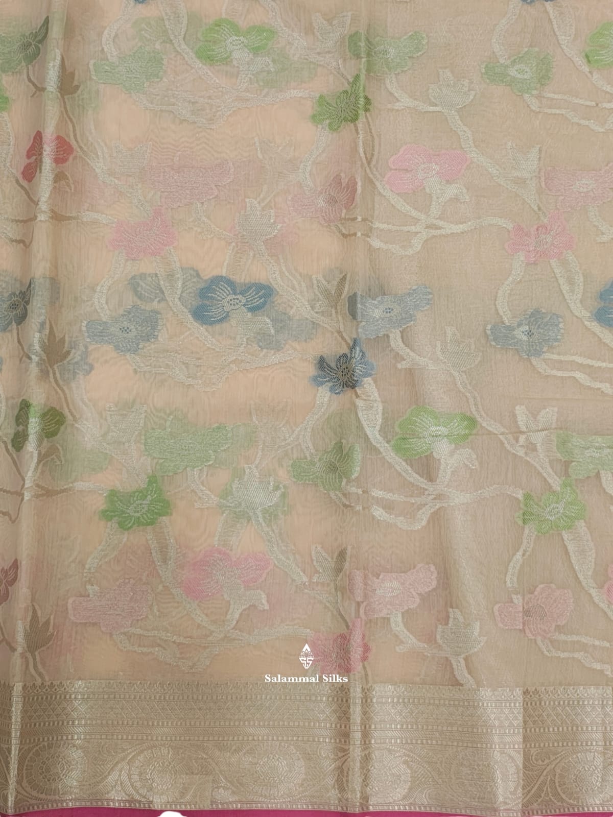 Light Peach Fancy Saree With Silvar Zari Border