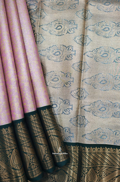 Lavender Tissue Bridal Semi Silk Saree With Bottle Green Border