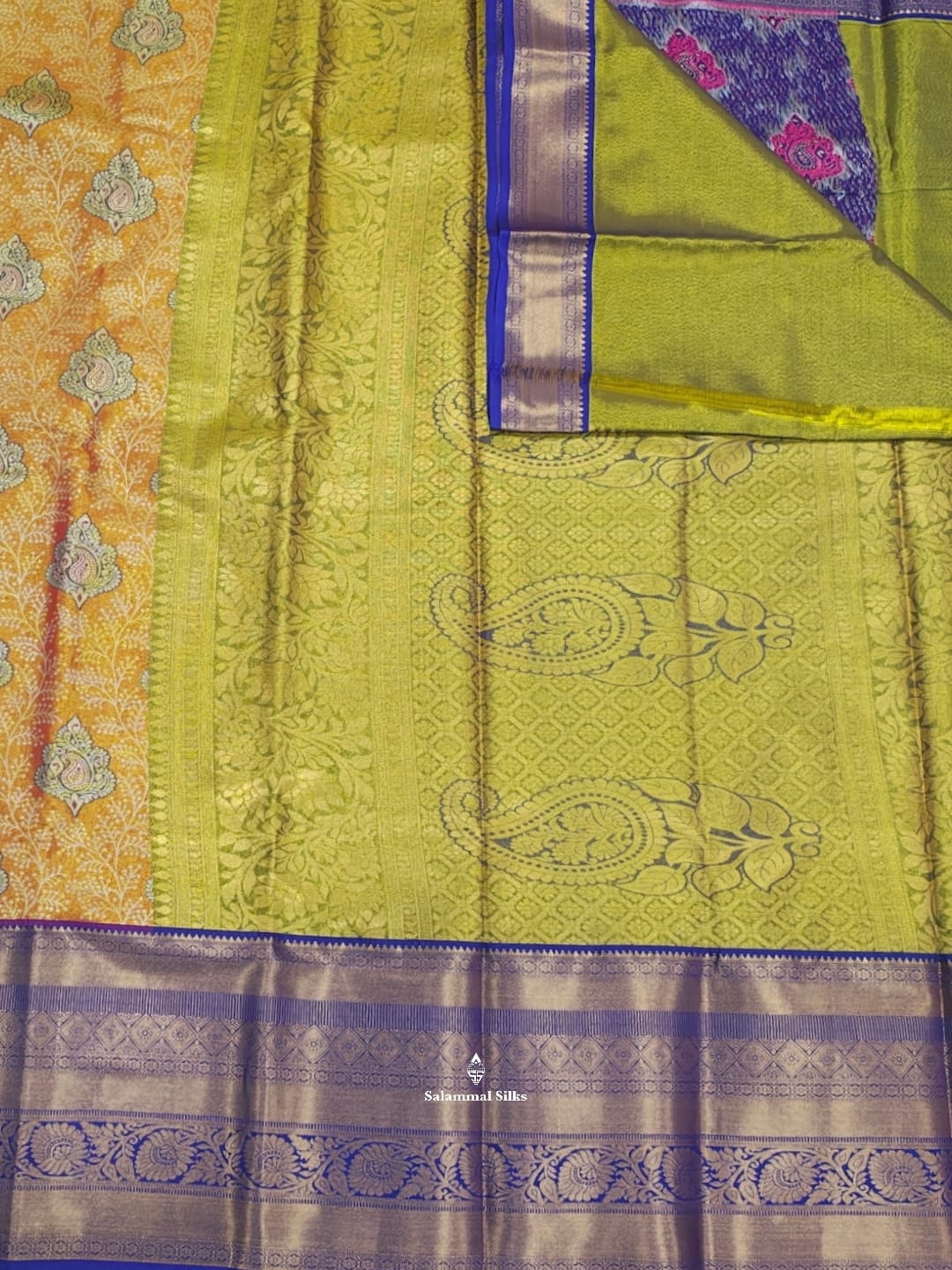 Reddish Orange Bridal Tissue Semi  Silk Saree With Violet Border