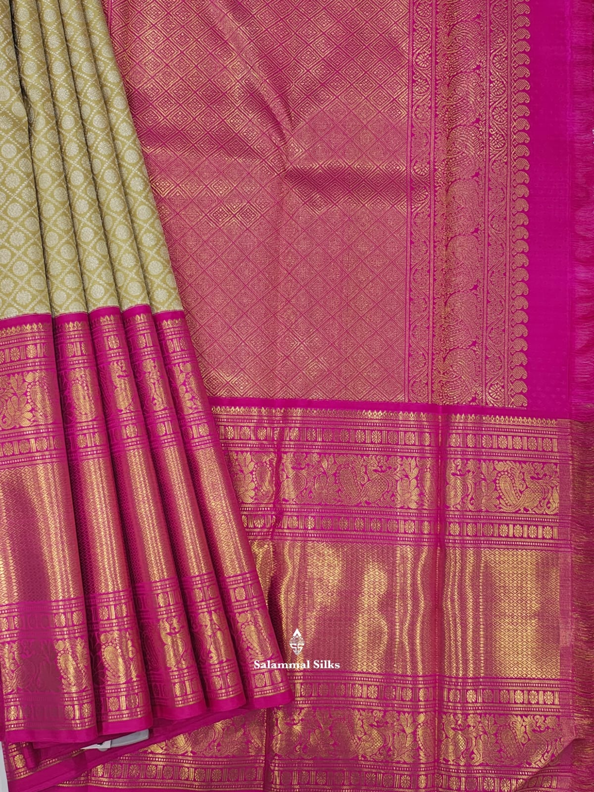 Kanjivaram Sandal 2G Zari Pure Silk Saree With Magenta Rose
