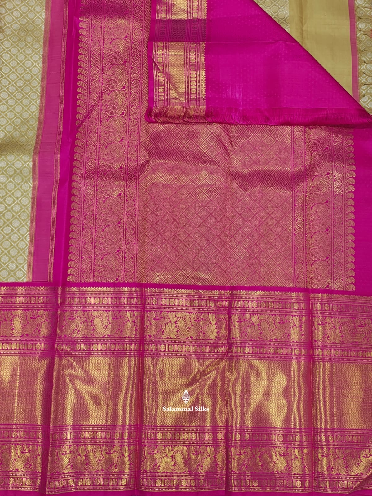 Kanjivaram Sandal 2G Zari Pure Silk Saree With Magenta Rose