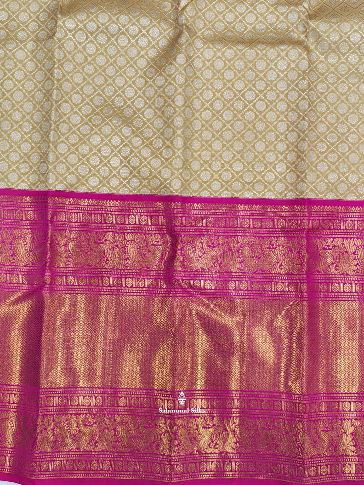 Kanjivaram Sandal 2G Zari Pure Silk Saree With Magenta Rose