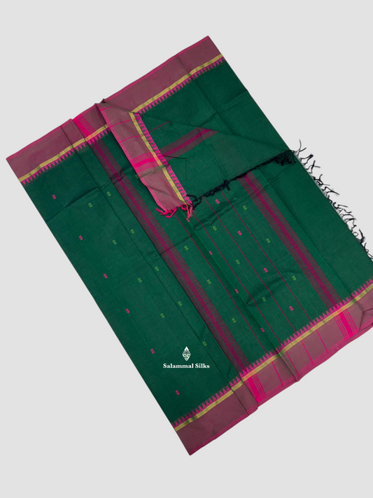 Bottle Green Traditional Beautiful Pure Cotton  With Temple Border