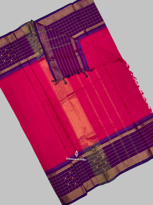 Magenta Rose Pure Cotton With Beautiful Violet Checks Border