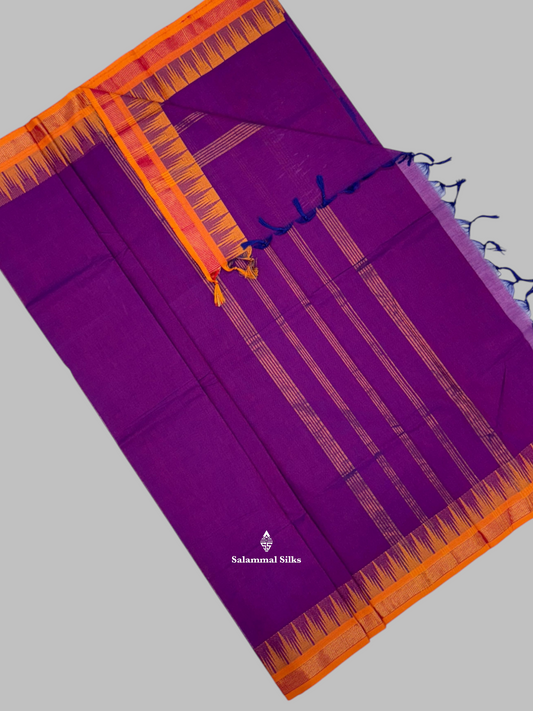 Violet Traditional  Beautiful Pure Cotton With Mustard Yellow Temple Border