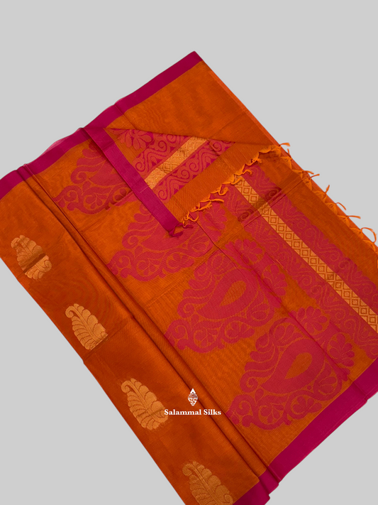 Orange Beautiful Pure Cotton With Pink Border