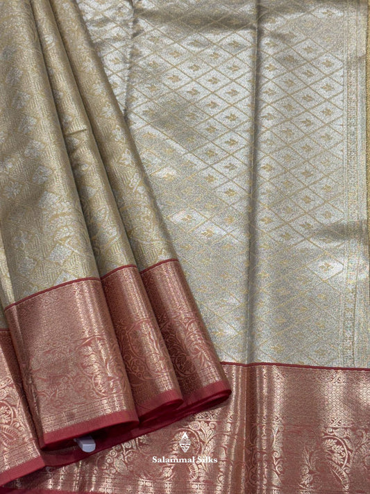Sandal Yellow Semi Silk Saree With Light Maroon Border