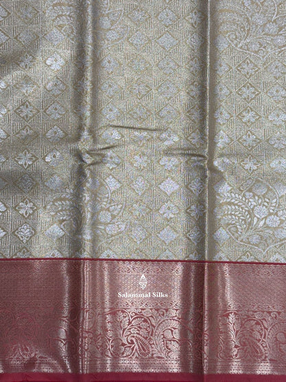 Sandal Yellow Semi Silk Saree With Light Maroon Border