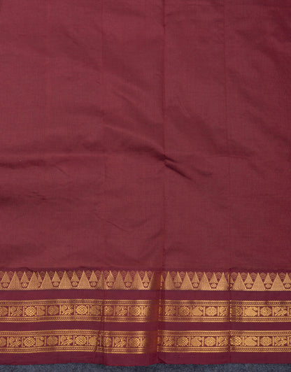 Sapphire Green Zari Small Checks Pure Silk Cotton Saree With Contrast Dark Brown Traditional Border